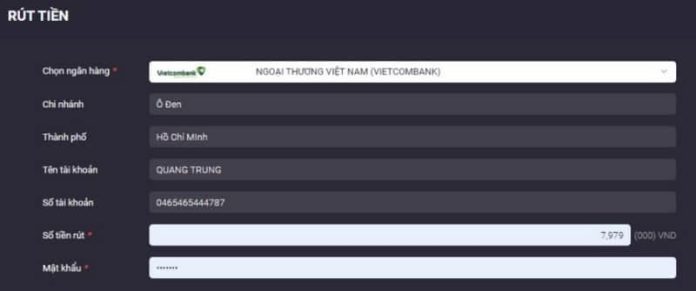 rut-tien-vegas79-2 Ảnh 2: Điền thông tin ngân hàng